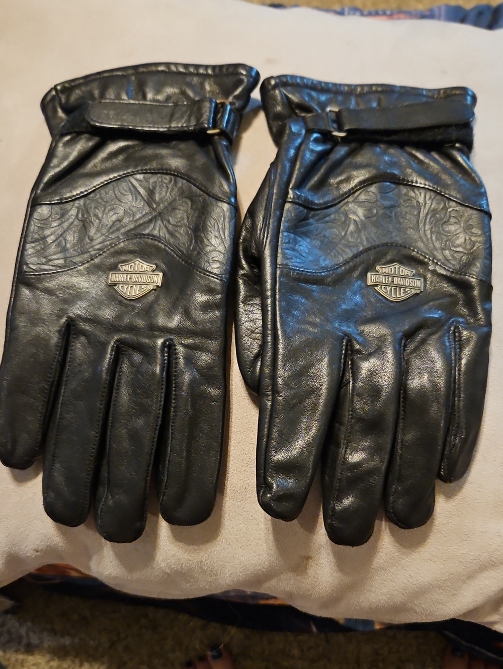Harley-Davidson Black Leather Embossed Cruiser Gloves